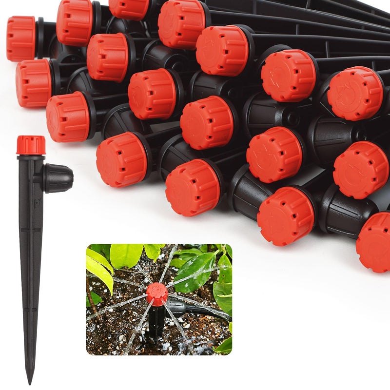 Hakioi 50pcs Drip Irrigation Emitters Drip Emitters for 1/4" Drip Irrigation Tubing 360 Degree Water Flow Adjustable Irrigation Drippers with Lock Barbed Drip Irrigation Heads for Flower Plants Garden - Image 1